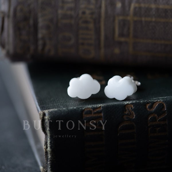 Cloud Earrings / Sterling Silver / Cloud Jewelry / Weather Jewelry / Cute Earrings / Kawaii / Tiny Clouds / Resin Earrings / Kawaii Jewelry