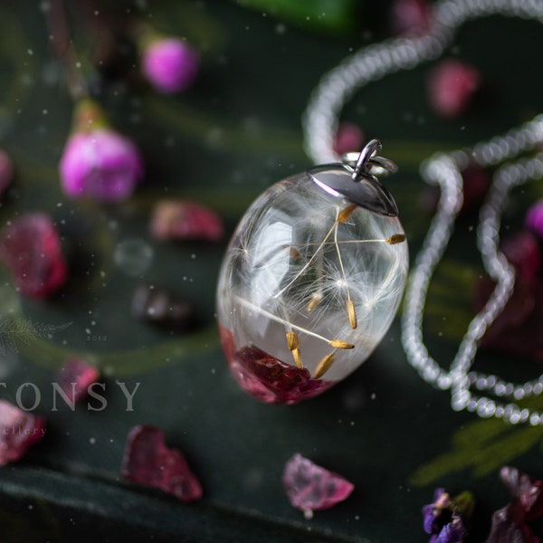 Ruby Stones and Dandelion Necklace