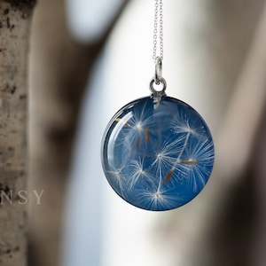 Dandelion Wish Pebble Necklace: Resin Pendant, Sterling Silver Chain
