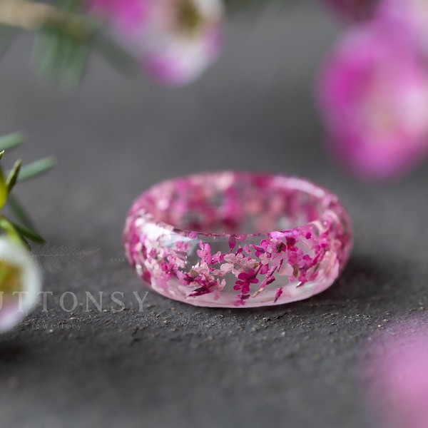 Vier Jahreszeiten Frühlingsring / Kirschblüten Ring / Kirschblüten Ring / Kirschblüten Ring / Sakura Schmuck / Geschenke für Sie / Botanischer Schmuck / Ring mit gepressten Blumen