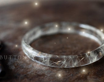 Dandelion Bangle / Skinny Stacking Bangle / Resin Bangle / Stacking Bangles / Gifts for Her / Dandelion Jewelry / Dandelion Seed