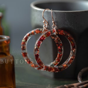 Autumn Hoop Earrings / Autumn Leaves / Large Hoops / Real Flower Earrings / Gifts For Her / Resin Jewelry / Whimsical Jewelry / Thanksgiving