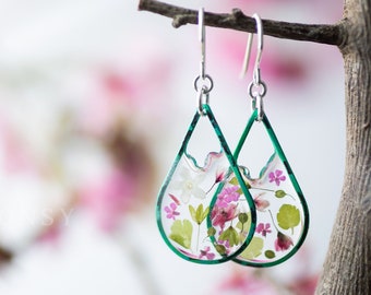 Real Flower Earrings / Spring Jewelry / Puddle Style / Pressed Flower Earrings / Gifts For Her / Resin Jewelry / Resin Earrings / Faerie