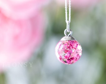Spring Globe Necklace  / Real Flower Necklace / Spring Flowers / Gifts for Her / Pink Blossom / Cherry Blossom / Resin Jewelry / Whimsical