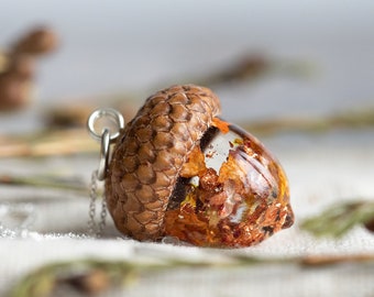 Real Acorn Necklace / "Autumn" / Real Flower Jewellery / Gifts for Her / Copper Necklace / Acorn Jewelry / Signature Design / Fall Season