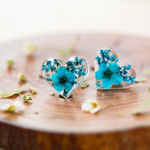 Real Flower Earrings / Blue Hearts / Sterling Silver / Something Blue / Resin Jewellery / Gifts for Her / Gifts for Sister / Bridal Jewelry image 5