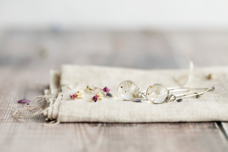 Tiny Dandelion Threader Earrings / Sterling Silver / Dandelion Wish Earrings / Silver Earrings / Pressed Flower Earrings / Boho Earrings image 7