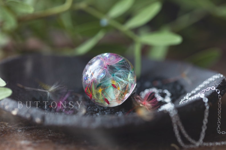 Fairy Necklace / Bubble Rainbow Dandelion / Dandelion Necklace / Bubble Jewelry / Faerie Jewellery / Gifts for Her / Resin Necklace image 2