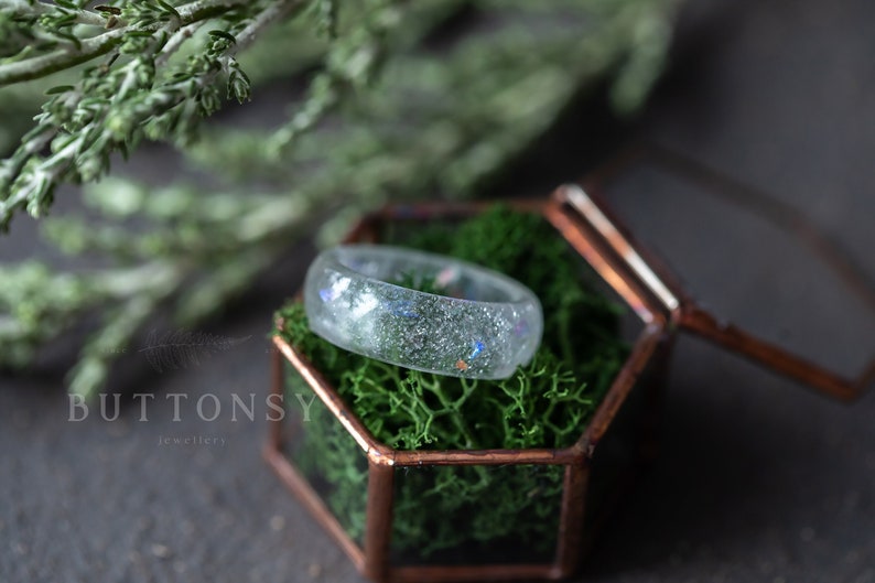 Four Seasons Winter Ring / Snow Ring / Botanical Jewellery / Winter Jewelry / Nature Jewellery / Resin Ring / Glitter Ring / Whimsical Ring image 1