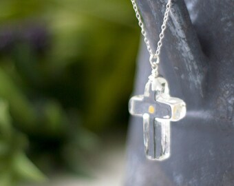 Vivaday Collana Con Croce E Grano Di Senape - Gioiello Religioso In Acciaio Inox - Catena Regolabile 45+5 Cm - Regalo Cristiano