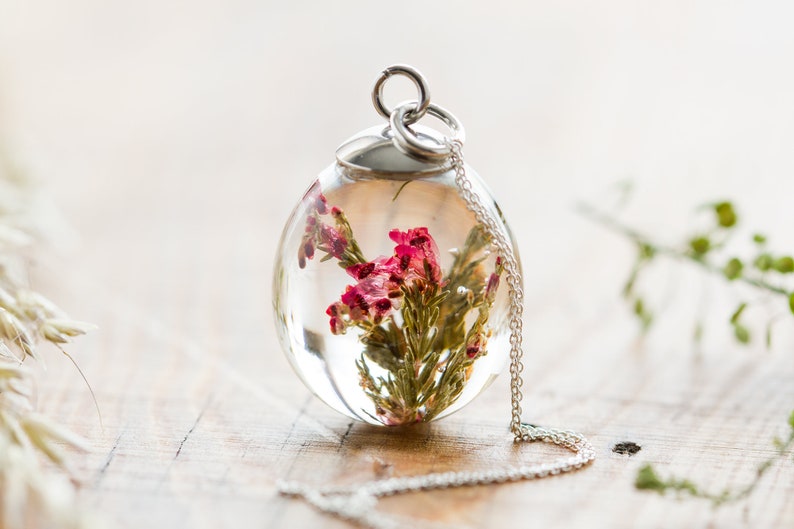Heather Necklace / Real Flower Necklace / 3D Teardrop Pendant / Resin Necklace / Resin Jewelry / Gifts for Her / Real Flower Jewelry image 4