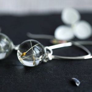 Tiny Dandelion Threader Earrings / Sterling Silver / Dandelion Wish Earrings / Silver Earrings / Pressed Flower Earrings / Boho Earrings image 1