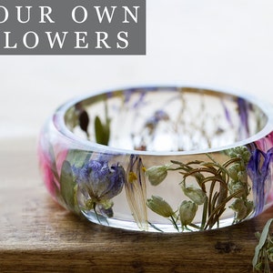 Custom Bangle / Flower Bangle / Customised Bridal Flowers /  Gifts for Her / Resin Jewelry / Memory Bangle / Save the Day / Flower bangle