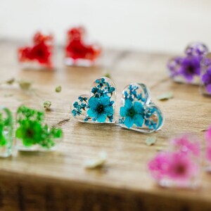 Real Flower Earrings / Blue Hearts / Sterling Silver / Something Blue / Resin Jewellery / Gifts for Her / Gifts for Sister / Bridal Jewelry image 7