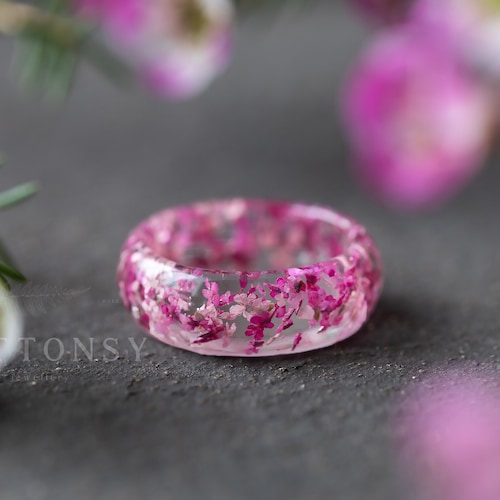 Real Cherry Blossom Ring: Handmade Pressed Flower Jewelry in Pink