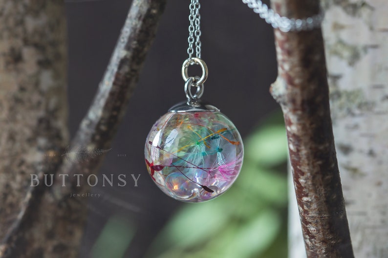 Fairy Necklace / Bubble Rainbow Dandelion / Dandelion Necklace / Bubble Jewelry / Faerie Jewellery / Gifts for Her / Resin Necklace image 3