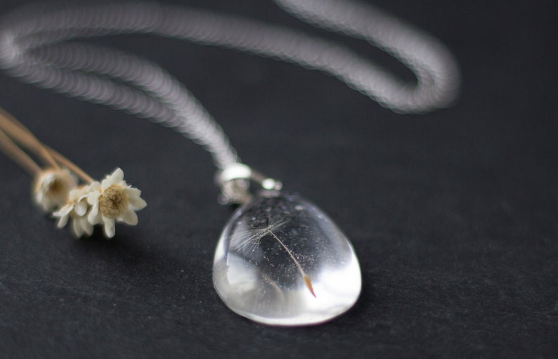 Dandelion Necklace with Single Wish and Glitter / Silver Grey / Real Dandelion / Dandelion Necklace / Botanical Jewellery / Nature Pendant image 3