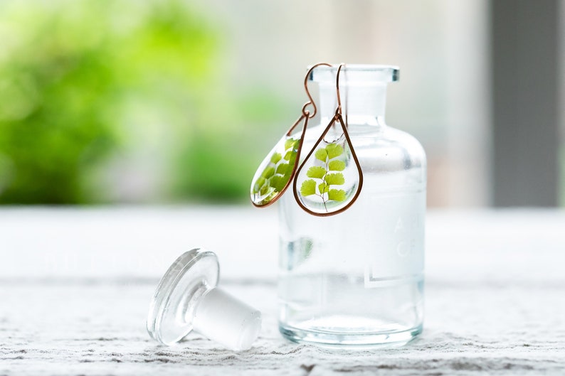 Maidenhair Fern Clear Resin Copper Teardrop Earrings / Faerie Earrings / Botanical Jewellery / Boho Earrings / 100% Copper / Gifts for Her image 4