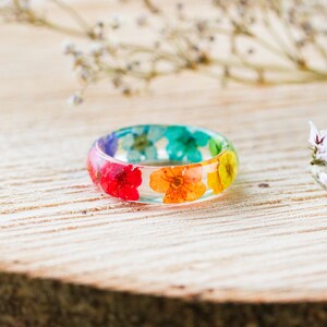 Real Flower Ring / Rainbow Blossom / Pressed Flower Jewelry / Gifts for Her / Resin Ring / Real Flower Jewelry / Resin Jewelry / Rainbow image 5