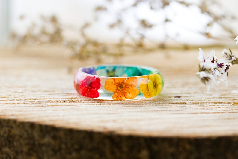 Real Flower Ring / Rainbow Blossom / Pressed Flower Jewelry / Gifts for Her / Resin Ring / Real Flower Jewelry / Resin Jewelry / Rainbow image 6