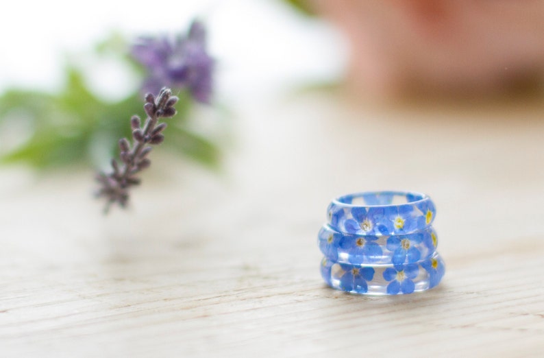 Real Flower Ring / Forget me Nots / Botanical Jewelry / Something Blue / Pressed Flower Ring / Nature Jewellery / Birthday gift / Blue Ring image 3