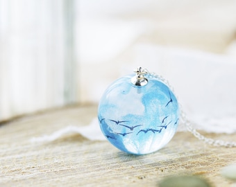 Murmuration Necklace / Flock of Birds / Sky Necklace / Resin Jewelry / Resin Necklace / Gifts for Her / Something Blue / Blue Skies