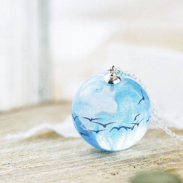 Murmuration Necklace / Flock of Birds / Sky Necklace / Resin Jewelry / Resin Necklace / Gifts for Her / Something Blue / Blue Skies