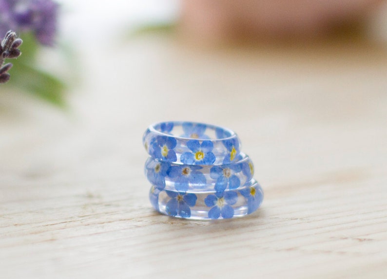 Real Flower Ring / Forget me Nots / Botanical Jewelry / Something Blue / Pressed Flower Ring / Nature Jewellery / Birthday gift / Blue Ring image 4