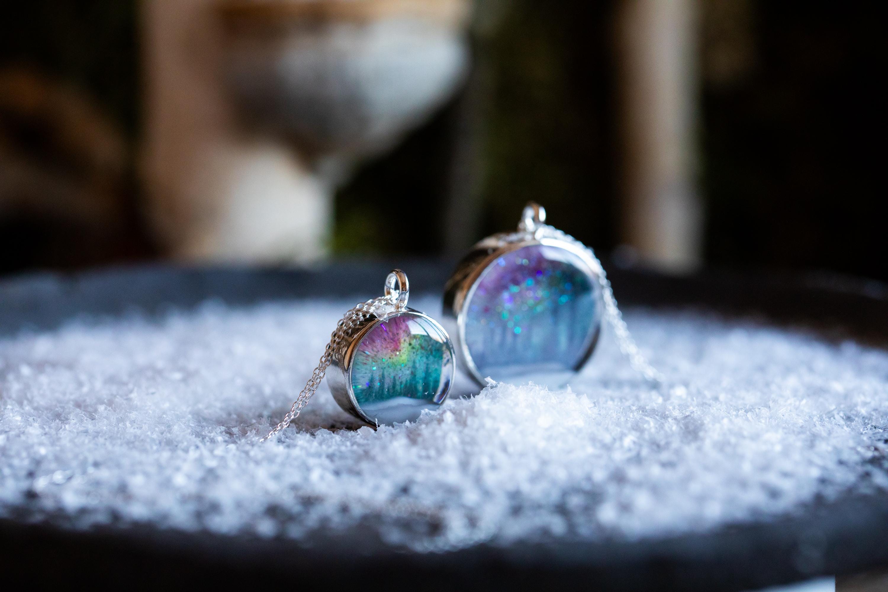 Northern Lights Necklace: Aurora Borealis Pendant With Snowy