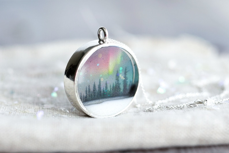 Northern Lights Necklace / Aurora Borealis / Rainbow / Woodland / Nature Jewelry / Aurora Jewellery / Northern Lights / Night Sky Necklace image 1