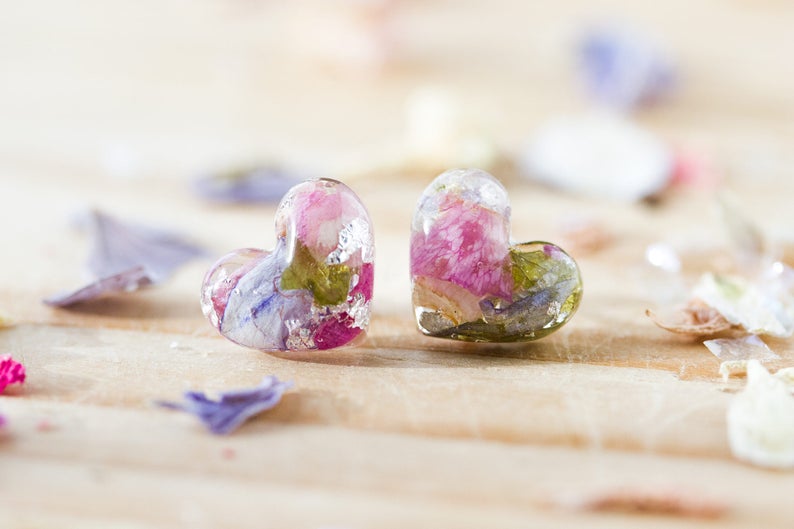 Real Flower Earrings / Wildflower Pastels / Sterling Silver / Botanical Jewellery / Pressed Flowers / Nature Jewellery / Resin Earrings image 5