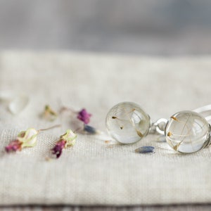 Tiny Dandelion Threader Earrings / Sterling Silver / Dandelion Wish Earrings / Silver Earrings / Pressed Flower Earrings / Boho Earrings image 3