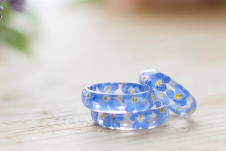 Real Flower Ring / Forget me Nots / Botanical Jewelry / Something Blue / Pressed Flower Ring / Nature Jewellery / Birthday gift / Blue Ring image 2