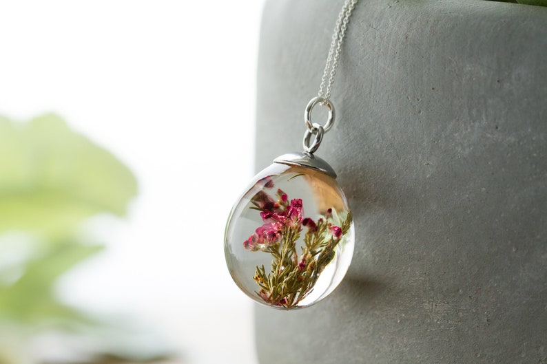 Heather Necklace / Real Flower Necklace / 3D Teardrop Pendant / Resin Necklace / Resin Jewelry / Gifts for Her / Real Flower Jewelry image 3