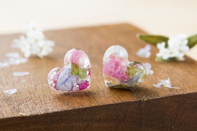 Real Flower Earrings / Wildflower Pastels / Sterling Silver / Botanical Jewellery / Pressed Flowers / Nature Jewellery / Resin Earrings image 2