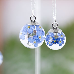 Mini Forget Me Not Necklace / Pressed Flowers Globe / Gifts For Her / Memorial Necklace / Something Blue / Birthday Gifts / Bridal Jewelry image 3