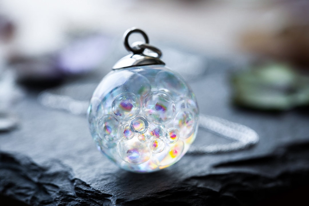 Resin Bubble Necklace: Iridescent Fairy Bubble Globe Pendant Rainbow  Bubble Jewelry Whimsical Gift for Her
