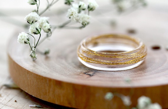 Gold Resin Ring: Hypoallergenic Wedding Band | Fairytale Jewelry with Gold Thread