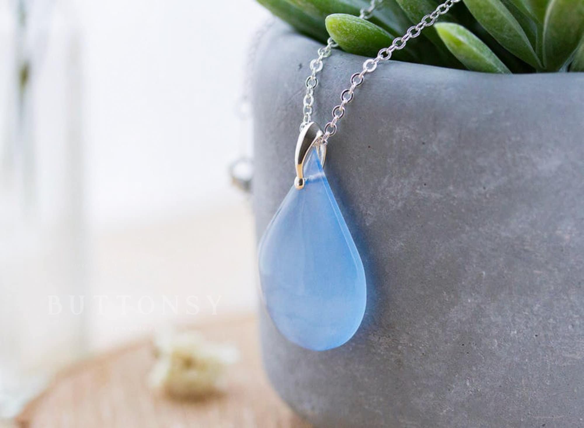 ◇roaju◇ water drop necklace Blue Water Drop Necklace / Water Droplet / Rain Drop