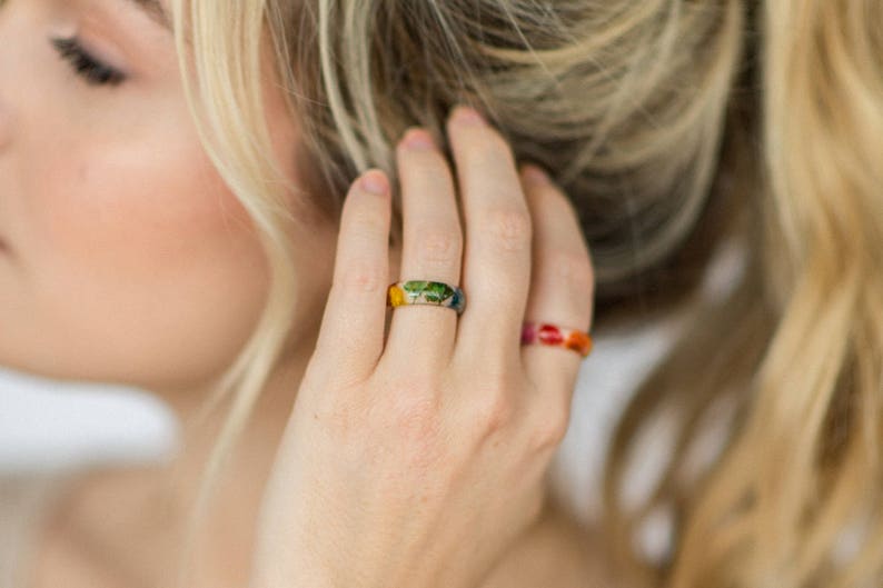 Real Flower Ring / Rainbow Blossom / Pressed Flower Jewelry / Gifts for Her / Resin Ring / Real Flower Jewelry / Resin Jewelry / Rainbow image 7