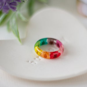 Real Flower Ring / Rainbow Blossom / Pressed Flower Jewelry / Gifts for Her / Resin Ring / Real Flower Jewelry / Resin Jewelry / Rainbow image 4