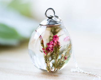 Heather Necklace / Real Flower Necklace / 3D Teardrop Pendant / Resin Necklace / Resin Jewelry / Gifts for Her / Real Flower Jewelry