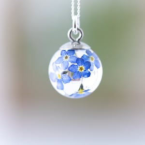 Forget Me Nots Necklace / Globe / Pressed Flower Necklace / Gifts For Her / Memorial Necklace / Something Blue / Birthday Gifts / Jewelry image 5
