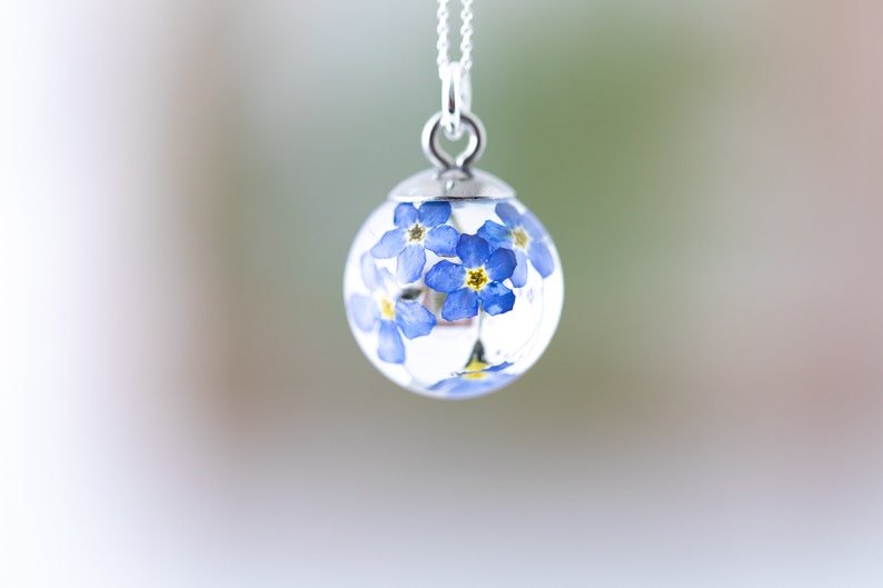 Forget Me Nots Necklace / Globe / Pressed Flower Necklace / Gifts For Her / Memorial Necklace / Something Blue / Birthday Gifts / Jewelry image 5