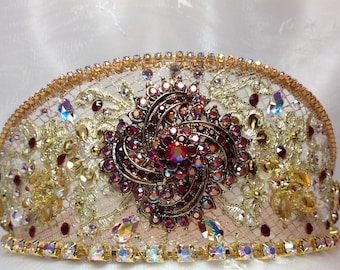 Diana Headpiece. Red and gold ballet headpiece. Gamzatti. Nikiya. Ready to ship.