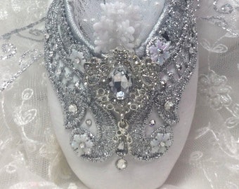Nutcracker Snow Queen/snowflake themed decorated pointe shoe. Ready to ship! Nutcracker Ballet. Nutcracker Gifts. Winter Holiday decor.