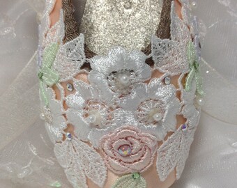 Nutcracker Marzipan decorated pointe shoe in pink and white.  Waltz of the Flowers. Giselle Peasant  Pas. Sleeping Beauty Aurora.