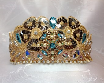 Odalisque Gold and light turquoise ballet headpiece. Pharaoh’s Daughter. Gamzatti. Grand Pas Classique. YAGP.  La Bayadere. Ready to Ship.