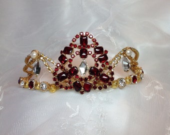 Juliette headpiece/tiara. Nutcracker Arabian. Raymonda. Red and Gold Ballet headpiece. Renaissance  Crown. Paquita. Ready to ship.