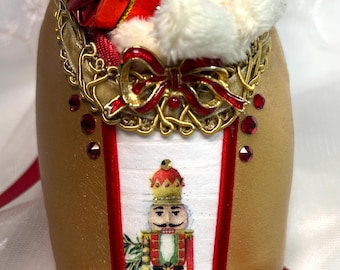 Decorated pointe shoe for Nutcracker Ballet Party Scene. Nutcracker decor. Nutcracker gifts. Ballet decor. Dance decor.
